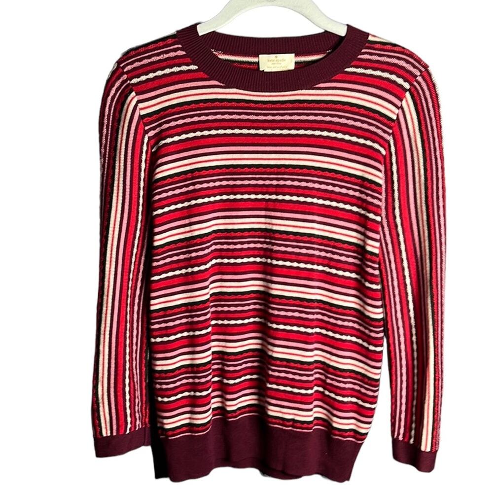 kate spade New York Multistripe Crewneck Sweater in Burgundy, Red, Pink, Cream